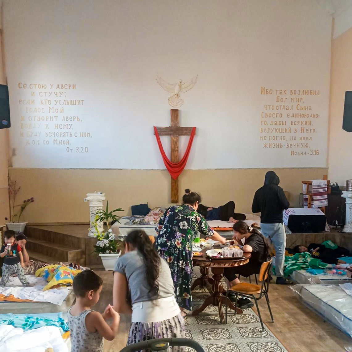 Refugees receive care inside a church in western Ukraine